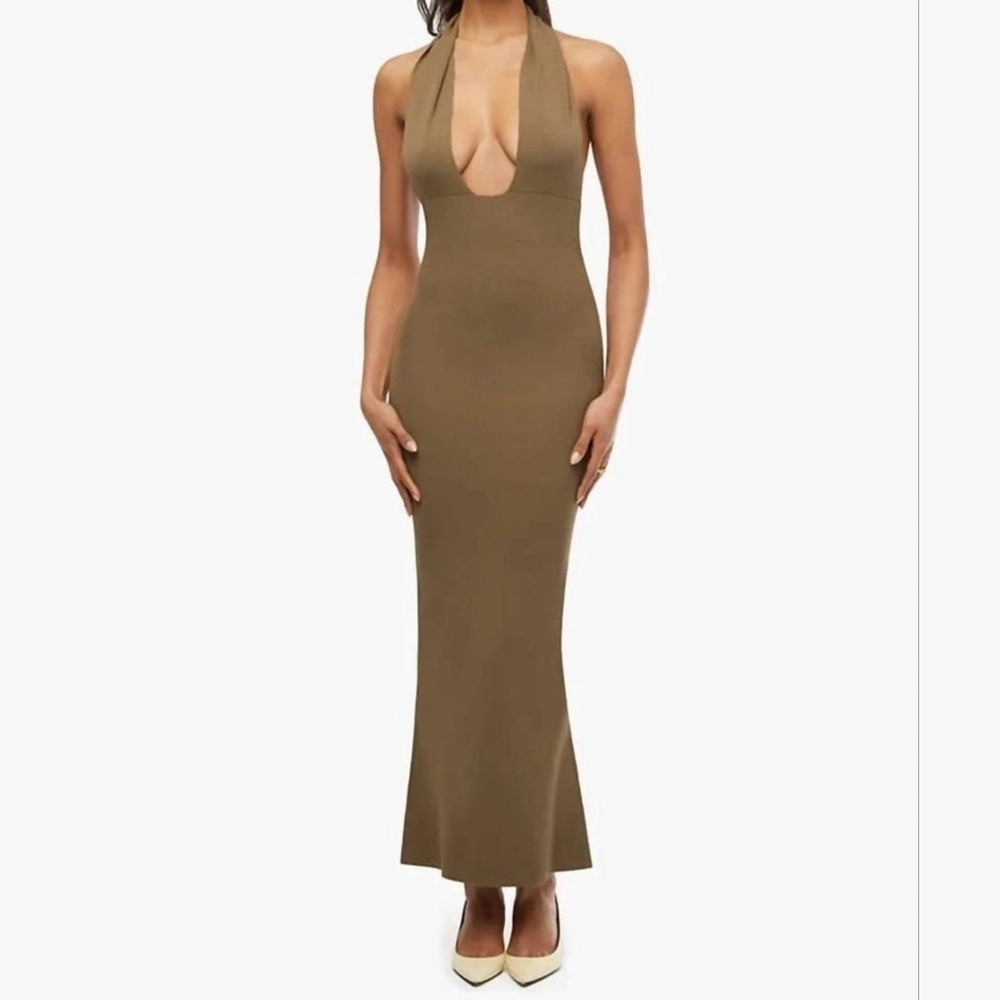 WeWoreWhat Knit Rib Halter Maxi Dress, Brown, Women's Size Large
